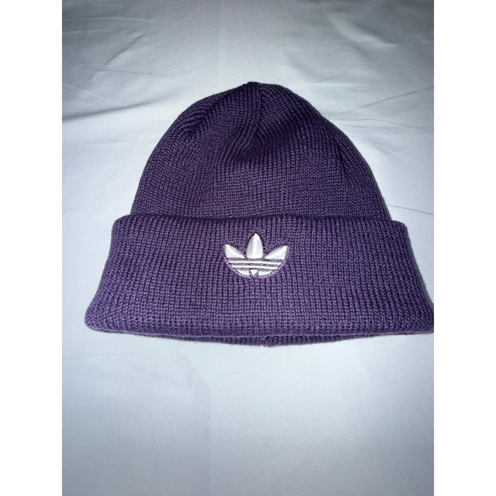 Adidas Originals Trefoil Beanie Purple Knit Cuffed Watch Cap Hat RN 90288 NEW
